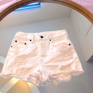 Off white/pink denim shorts